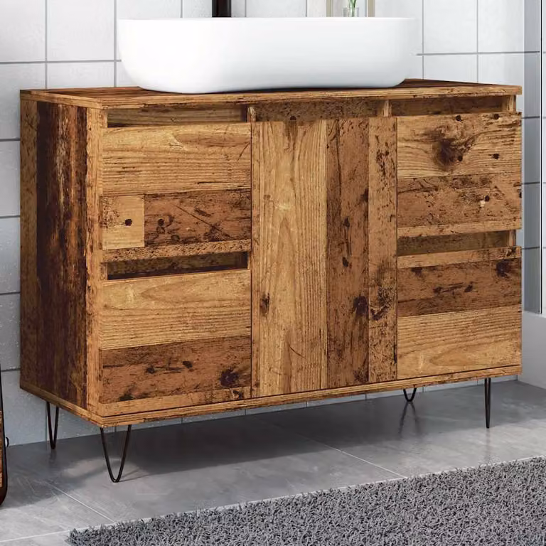 Mobile da bagno vidaXL in stile industrial color marrone con ante e cassetti L: 80 cm, P: 33 cm, H: 60 cm