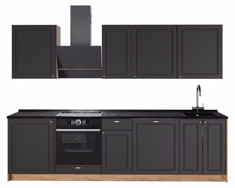 Cucina componibile Vicco Fame-Line Oro-antracite rustico/Rovere dorato 280 cm senza piano di lavoro, Model 64187
