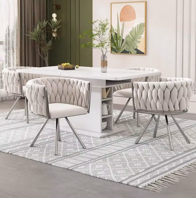 Set di 4 sedie da pranzo girevoli 59 x 54 x 72 cm in velluto beige e argento
