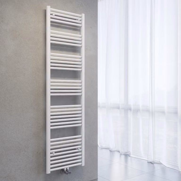 Radiatore asciuga-asciugamani SONNI, dimensioni 1800 x 500 mm, colore bianco, sistema di riscaldamento ad acqua calda, senza resistenza elettrica
