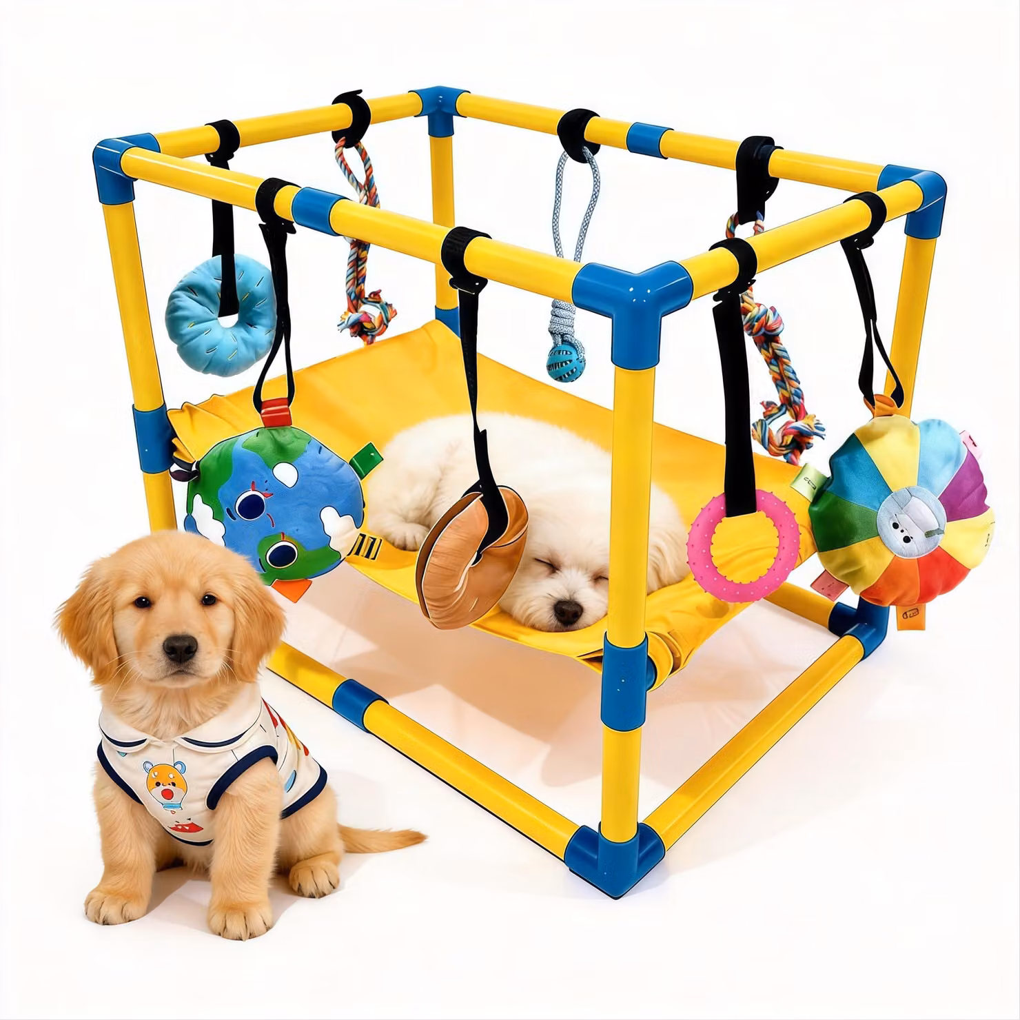 Omgoods - Palestra per cani con giocattoli appesi, dimensioni 60 x 40 x 40 cm