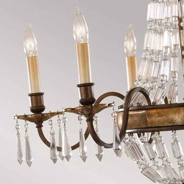 Lampadario a soffitto Bellini FEISS in metallo bronzo e cristallo con 6 luci E14