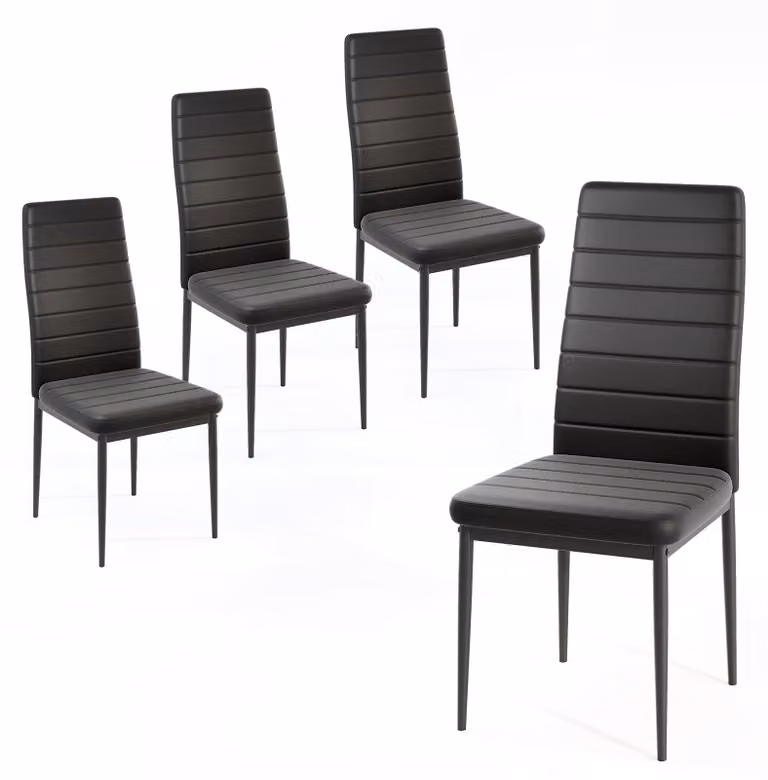 Set di 4 sedie da pranzo, rivestite in ecopelle, colore nero, dimensioni 52,5 x 43 x 96,5 cm