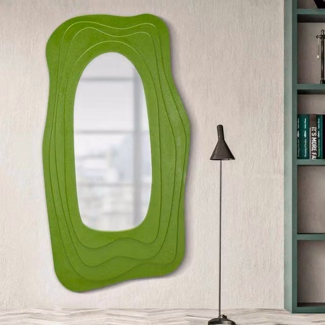 Specchio Pregola, Specchiera, Articolo d'arredo a muro, Decorazione con specchio, 90x4 h165 cm, Verde