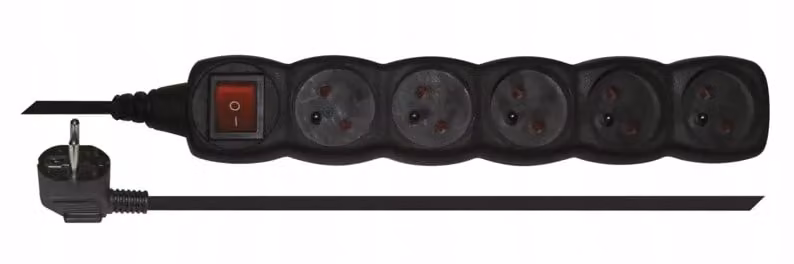 Cavo di prolunga con interruttore - 5 prese, 3 m, nero 70751