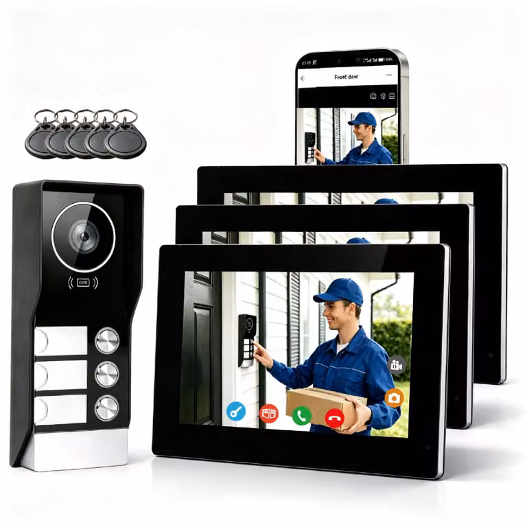 Kit videocitofono cablato - Adatto per 3 famiglie - Risoluzione 1080p - Schermo touchscreen da 7 pollici