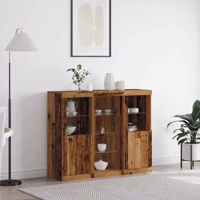 Madia moderna vidaXL in legno ingegnerizzato marrone con illuminazione LED integrata L/P/H: 123,5 x 37 x 100 cm
