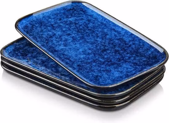 Servizio da tavola Vancasso in ceramica per 4 persone, set da 12 pezzi, colore petrolio e blu, lavabile in lavastoviglie e utilizzabile in microonde