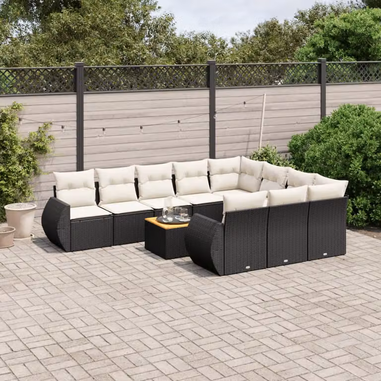 vidaXL Set Divani da Giardino 11 pz in Polyrattan Nero con Cuscini e Tavolino da Esterno