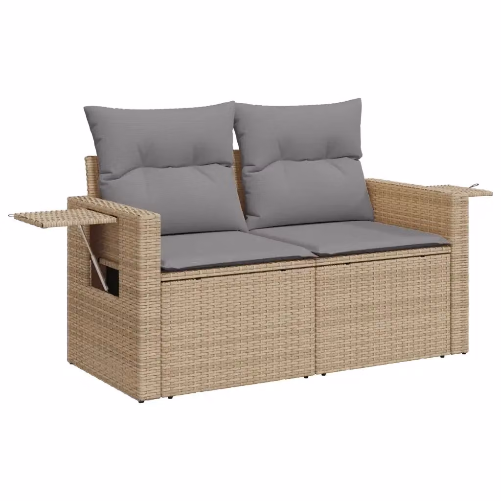 Divano da giardino a 2 posti vidaXL in polyrattan con cuscini beige e grigi e coperture rimovibili – 2