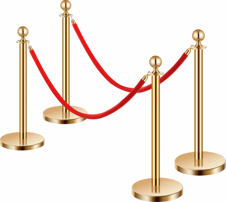 SucceBuy Sistema di delineatori dorati Posto di sbarramento Delstahl Supporto di demarcazione a corda con 2 corde di velluto rosse da 1,5 m Base cava riempita di sabbia 4 pz