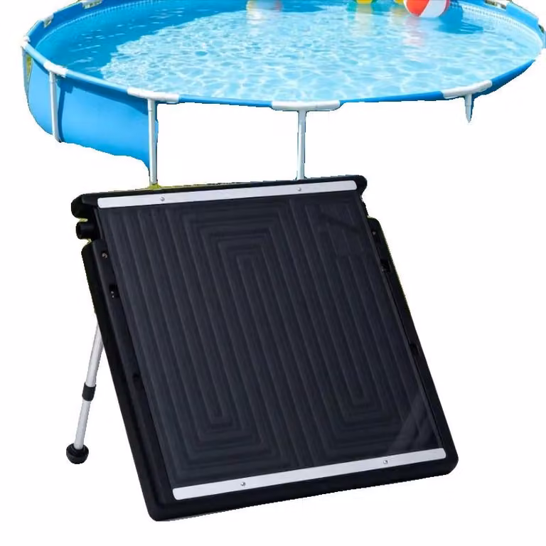 Pannello solare per riscaldare piscine, dimensioni 75 cm x 75 cm, capacità 5 litri, lunghezza del tubo 1 metro, piedino di supporto regolabile, compatibile con i sistemi di filtraggio