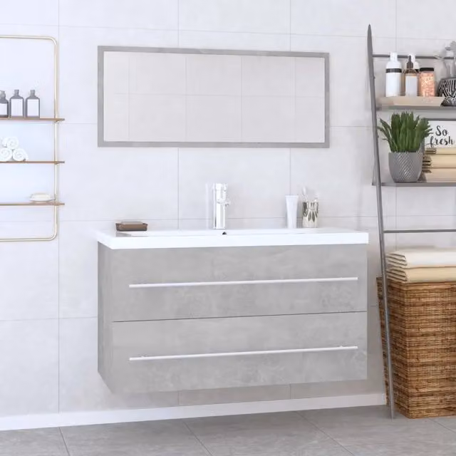 Set Mobili da Bagno Moderno vidaXL in Grigio e Bianco con Mobile Lavabo e Armadietto Specchio
