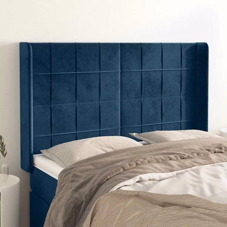 Testiera ad orecchio vidaXL in velluto blu scuro, L: 147 cm, P: 16 cm, H: 118-128 cm
