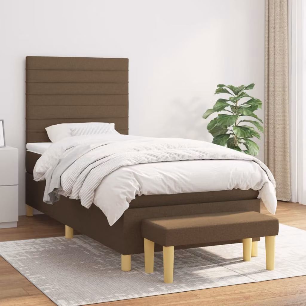 vidaXL Giroletto a Molle Ibrido con Materasso in Tessuto Marrone e Bianco L/P/H: 200 x 100 x 128 cm – 1