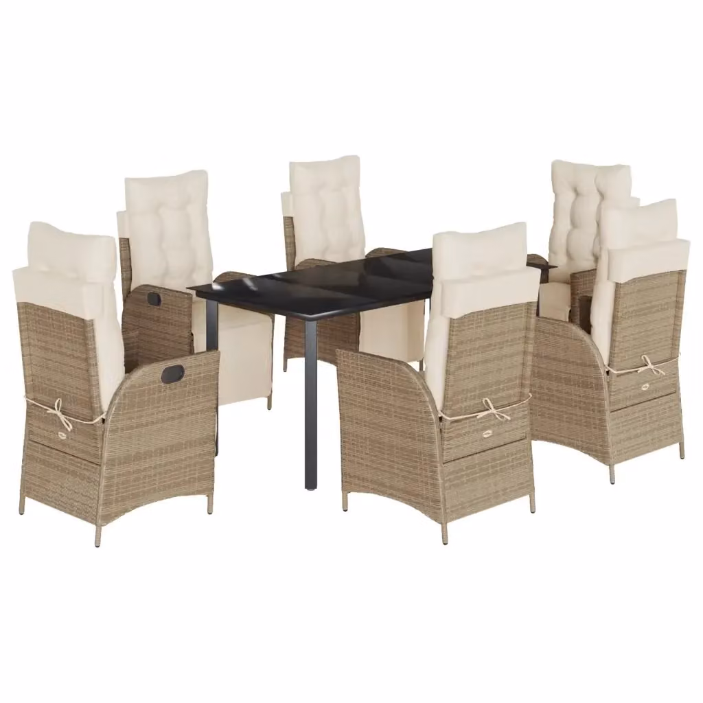 Set da Pranzo da Giardino vidaXL in Polyrattan con Cuscini Beige e Tavolo in Vetro, 7 Pezzi – 2