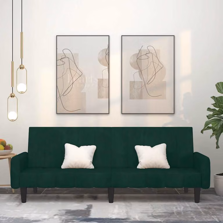 vidaXL Divano Letto Click-Clack in Velluto Verde con Struttura in Legno Solido e Poggiatesta Regolabile