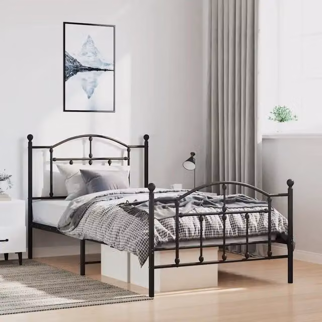 Giroletto vidaXL con testiera e pediera in metallo nero L/P/H: 100 x 200 x 196 cm