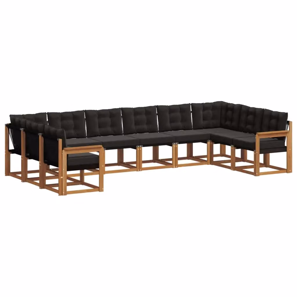 Set di divani da esterno a forma di U vidaXL in legno di acacia e textilene, colore beige e nero, composto da 10 pezzi con cuscini inclusi – 2
