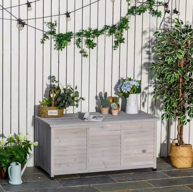 Cassapanca da giardino in legno di abete 127 x 56 x 60 cm grigio chiaro