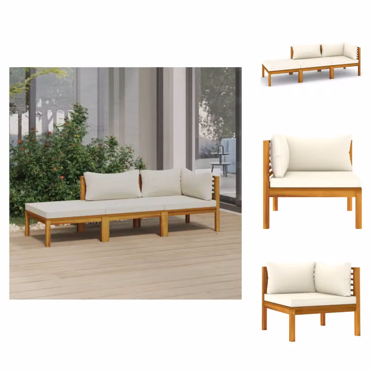 vidaXL Set di 3 pezzi da giardino con cuscini crema in legno massiccio di acacia - Set di mobili da giardino