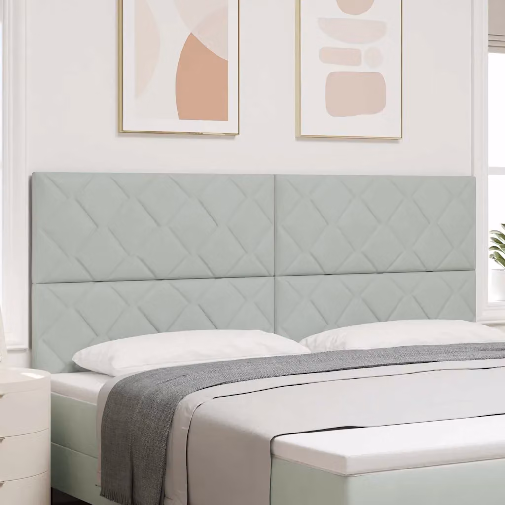 Testiera per letto vidaXL in velluto grigio chiaro con illuminazione LED e porta USB, larghezza 200 cm