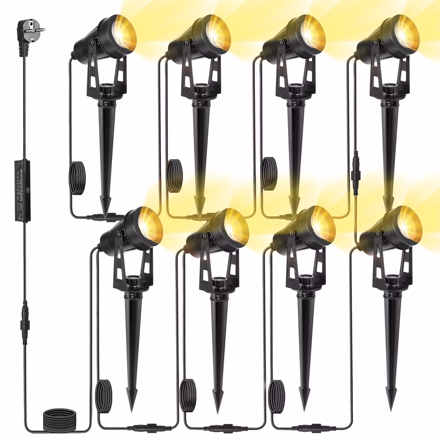 Faretto da giardino a LED, 8 funzioni, luce bianco caldo 3000 K, grado di protezione IP65, 12 V, con picchetto da terra