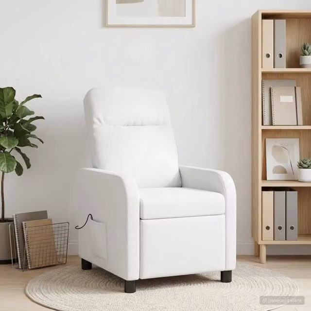 Poltrona Relax Recliner Moderna in Tessuto Bianco con Braccioli per Soggiorno e Home Office