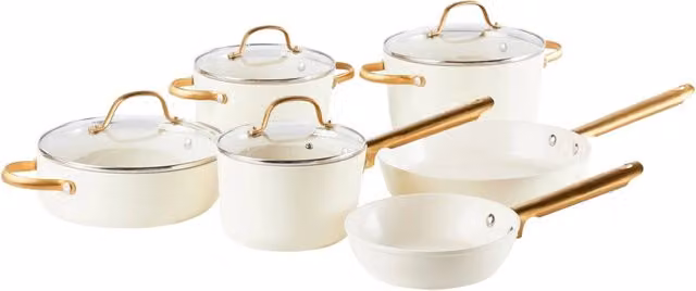 Set da cucina 10 pezzi e dimensioni con rivestimento in ceramica antiaderente in alluminio rosa