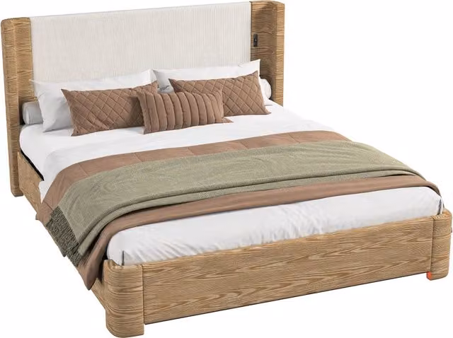 Letto contenitore matrimoniale Chicfurn in velluto beige con illuminazione LED e rete sollevabile L/P/H: 180 x 200 x 35 cm