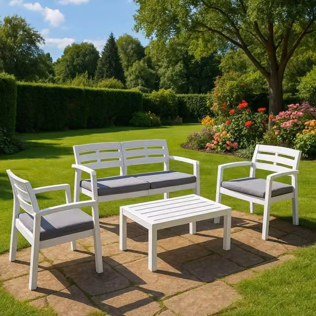 Set Salotto da Esterno 4 Posti Arti Bianco Moderno per Giardino e Terrazza – 1