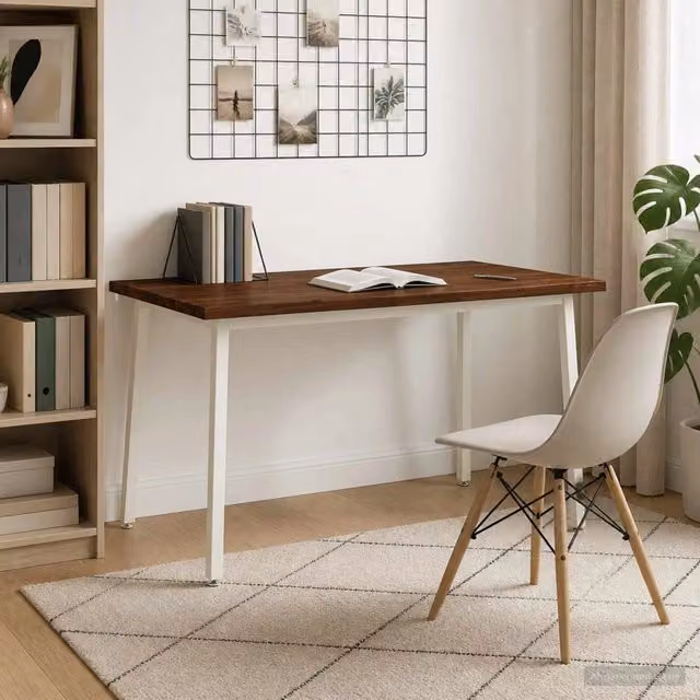 Tavolo da pranzo moderno in legno di acacia con bordo vivo vidaXL, L: 140 cm, P: 90 cm, H: 75 cm, Marrone e Bianco – 1