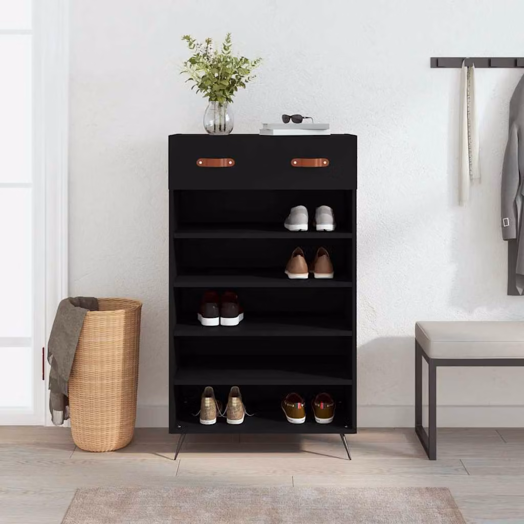 Scarpiera nera stile industriale vidaXL in legno e metallo con ripiani L/P/H: 60 x 35 x 105 cm