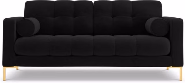 Divano Bali a 2 posti Cosmopolitan Design in velluto nero con dettagli oro L: 152 cm, P: 75 cm, H: 92 cm – 1