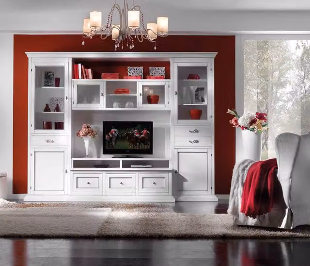 Parete attrezzata porta tv in legno bianco Mobili 2G L: 300 cm, P: 54 cm, H: 222 cm – 1