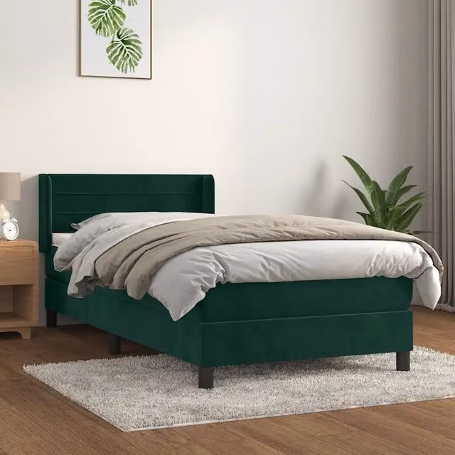 Letto Ibrido con Giroletto a Molle e Materasso vidaXL in Velluto Verde Scuro L/P/H: 90 x 200 cm