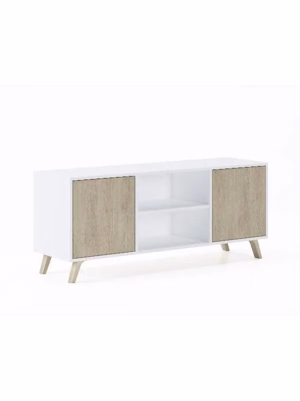 Mobile TV Wind RF618 SKRAUT HOME per soggiorno con 2 ante, colore bianco e porte rovere, L: 137 cm, P: 40 cm, H: 57 cm – 2