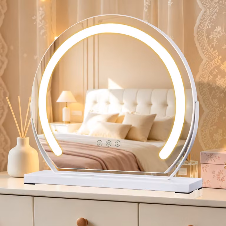 Specchio da trucco LED rotondo, 40x40 cm, con interruttore touch, dimmerabile, 3 modalità di illuminazione