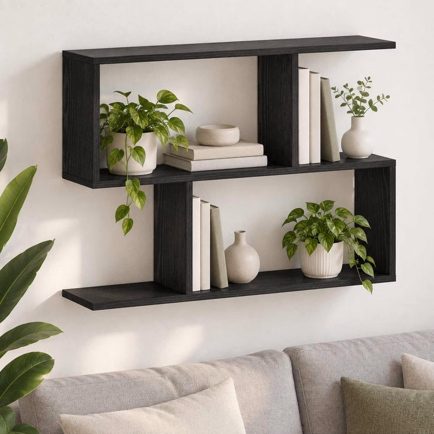 Scaffale da parete vidaXL in legno Rovere Nero, design minimalista per soggiorno o camera da letto, L: 72 cm, P: 17 cm, H: 55.5 cm
