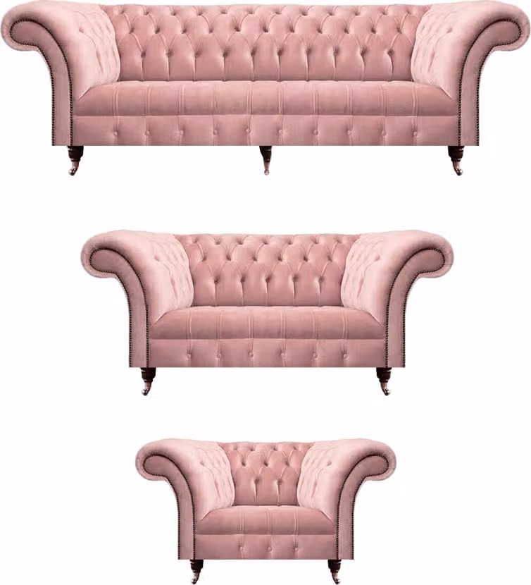 Chesterfield Sofa Set Polstermöbel 2x Sofas Rosa Sessel Wohnzimmer