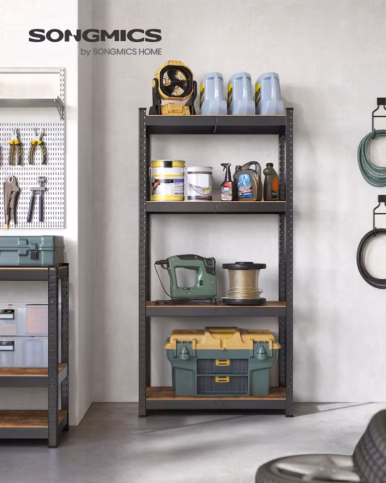 Scaffale a colonna SONGMICS, 4 ripiani, regolabile, 40 x 80 x 160 cm, portata fino a 520 kg, per cucina, soggiorno, marrone vintage-nero