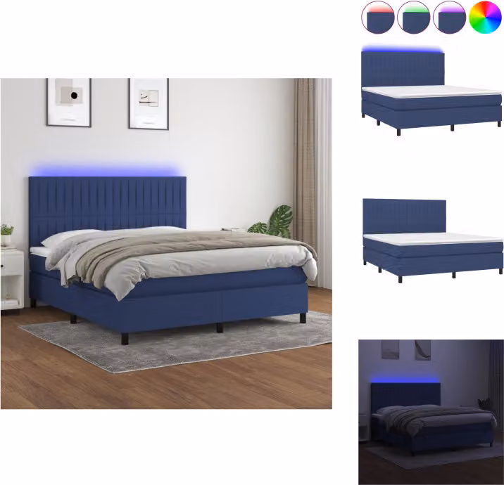 vidaXL Letto a molle con materasso e tessuto LED blu 180x200 cm - Letti e strutture letto