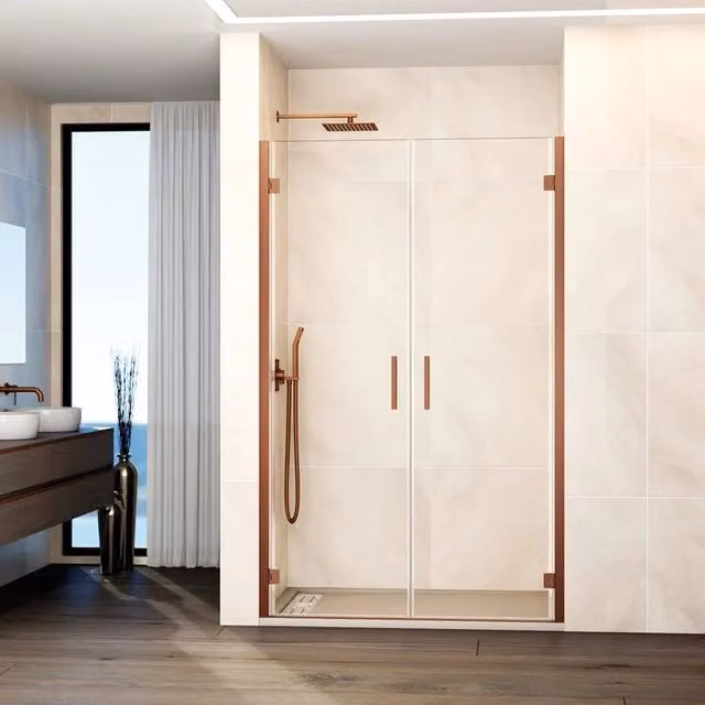 Box doccia rettangolare GLASS DUCHA con 2 porte battenti, larghezza: 145 cm, colore rame e vetro trasparente