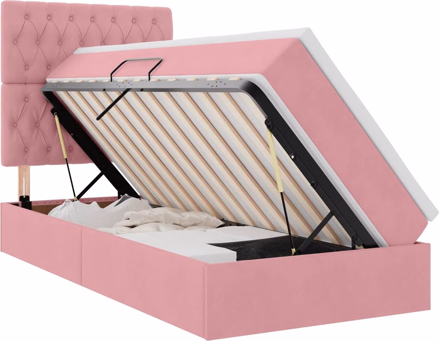 Letto con contenitore LED e materasso Rosa 90 x 200 cm Velluto