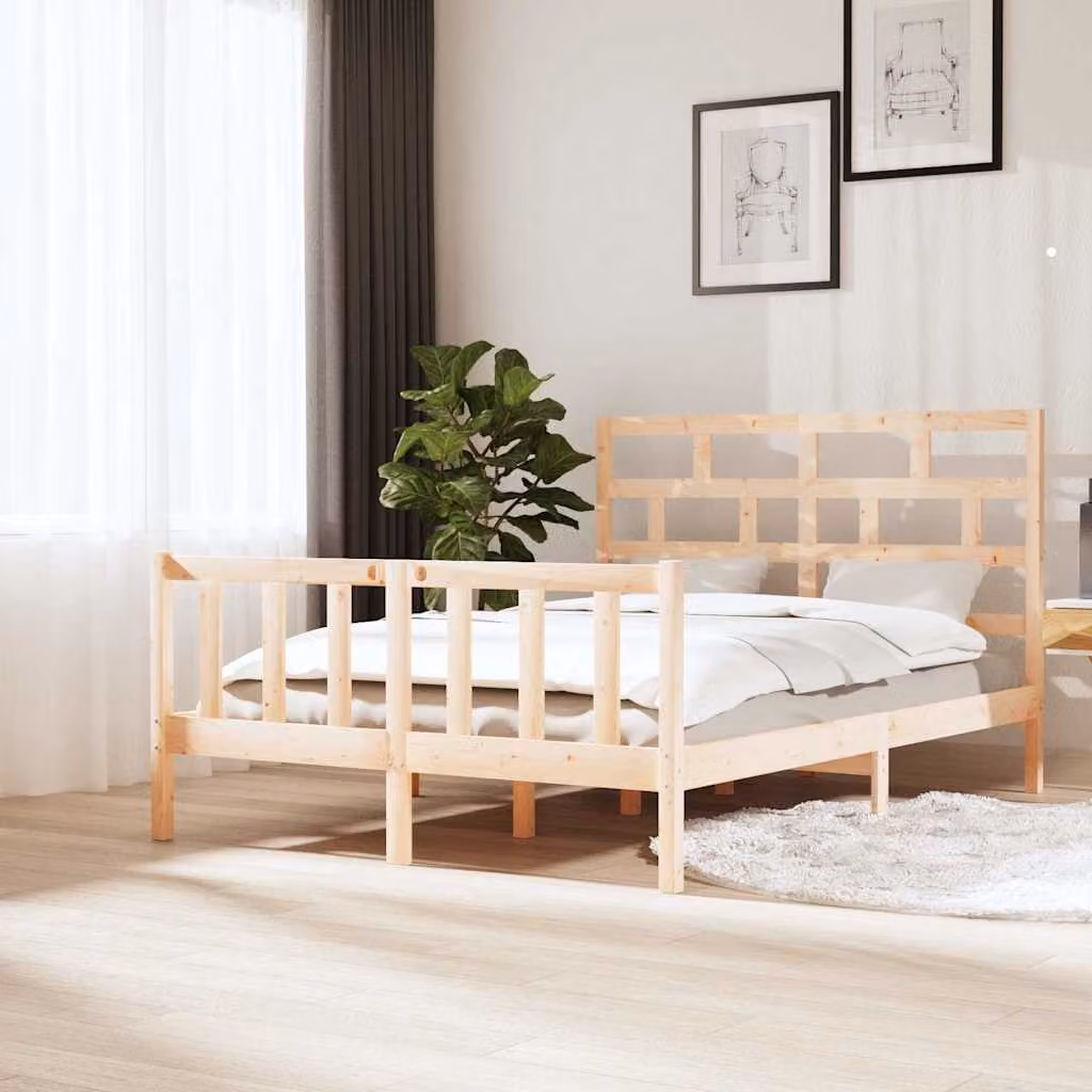 vidaXL Giroletto in Legno Massello di Pino Marrone, L/P/H: 200 x 140 x 69,5 cm