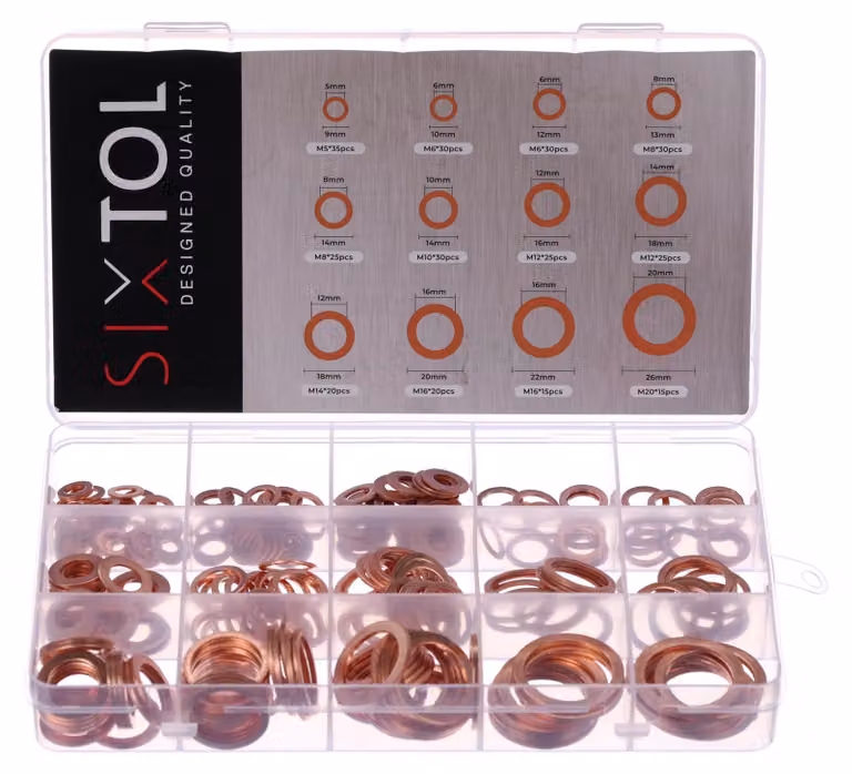 Set di anelli di tenuta in rame, modello MECHANIC RING SET 2, per filettature da M5 a M20, confezione da 300 pezzi