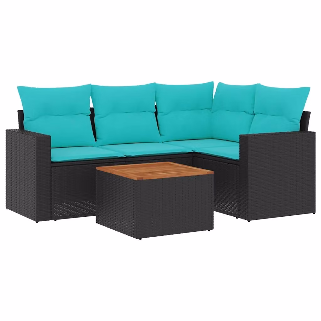 Set di divani da giardino vidaXL a forma di L composto da 5 pezzi in polyrattan nero con cuscini inclusi – 2