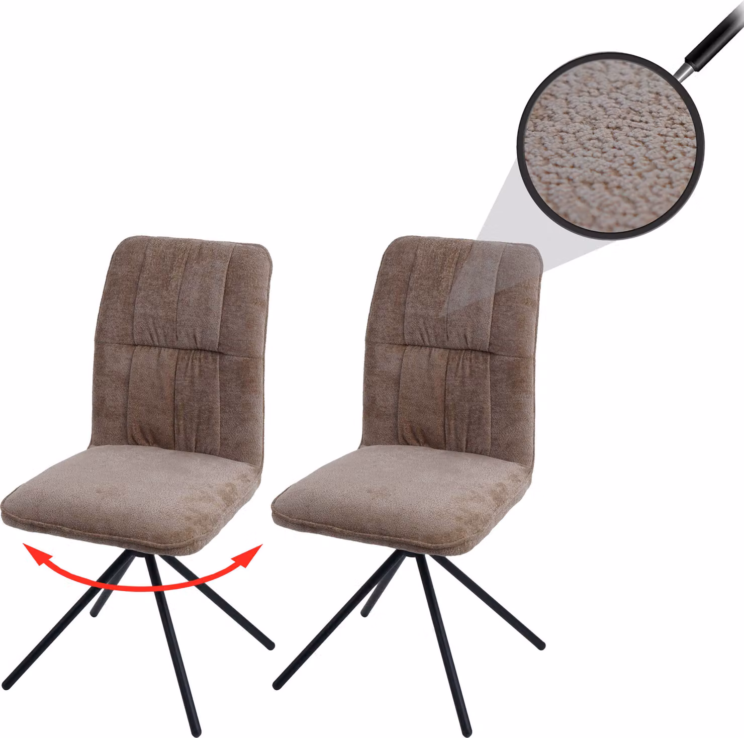 Set di 2 sedie da pranzo modello HWC-N99, sedie da cucina, girevoli con sistema di ritorno automatico, rivestite in tessuto chenille (340g/m²), colore beige chiaro