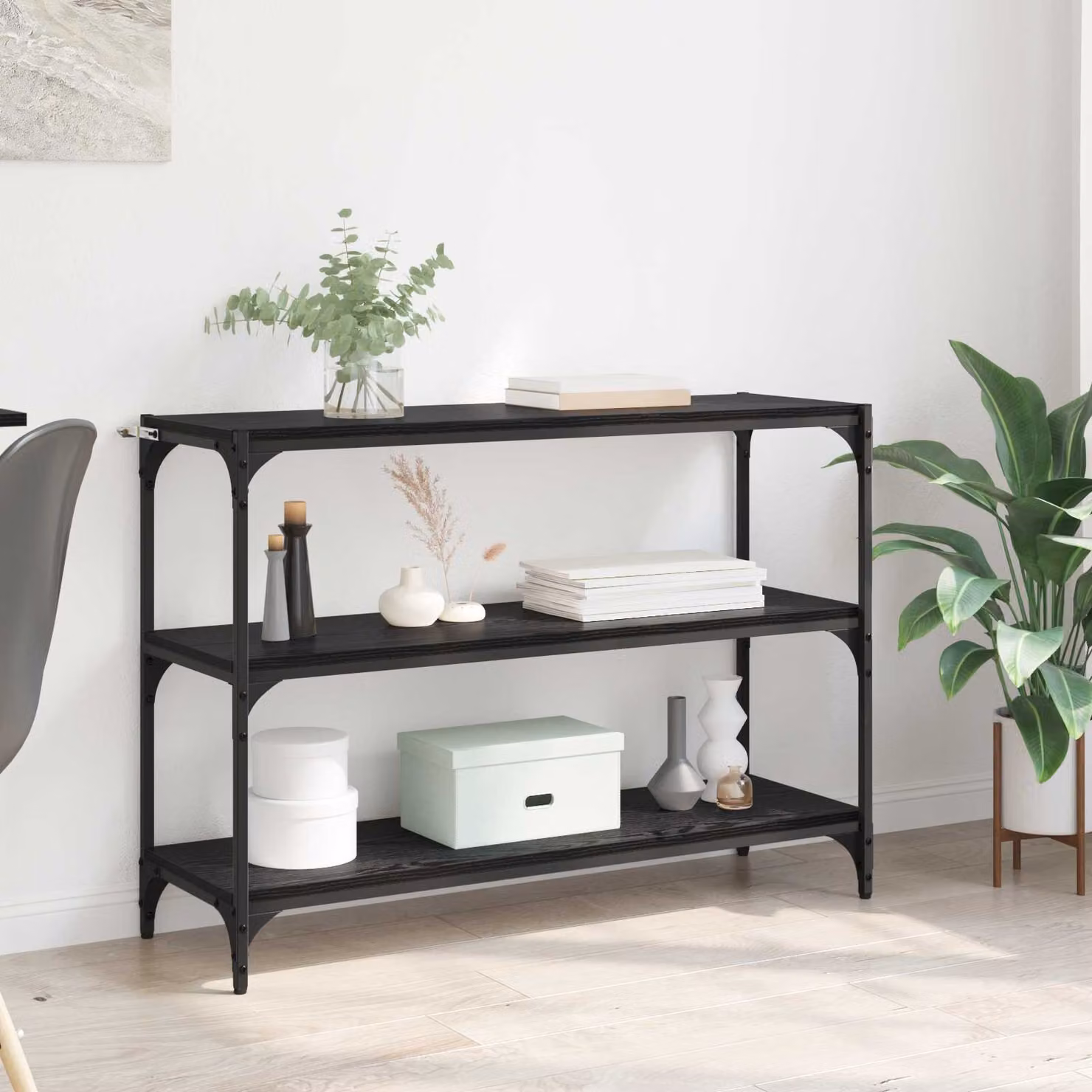 Armadio per libri stile industrial vidaXL in MDF e metallo, colore nero e marrone, L 100 x P 33 x H 70,5 cm