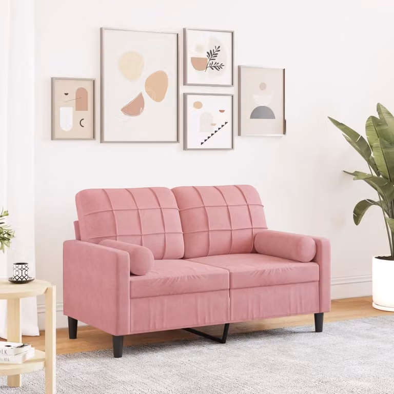 vidaXL Divano a 2 Posti in Velluto Rosa con Cuscini e Rivestimenti Rimovibili